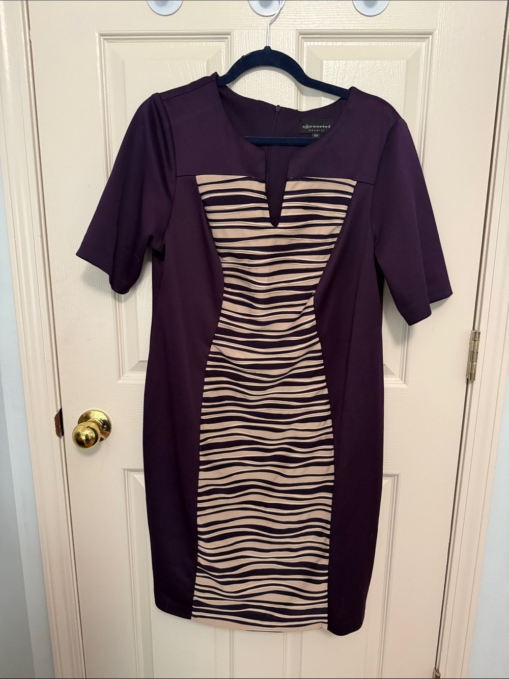 connected apparel Purple Midi Dress with Beige Zebra-Panel